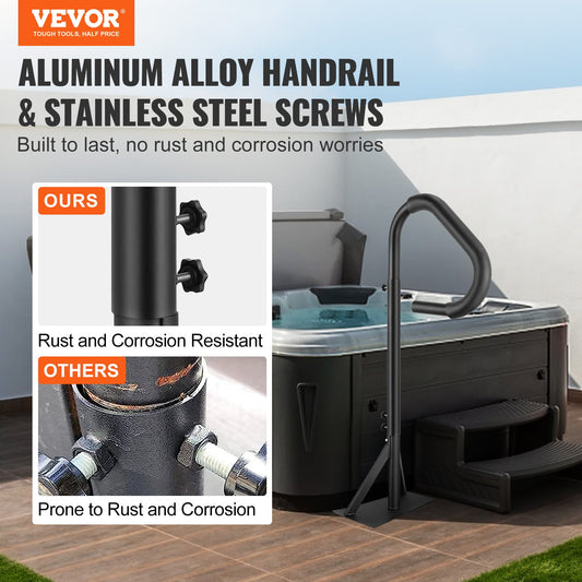 US Local VEVOR Hot Tub Handrail, 360 Rotatable Spa Side Handrail With Adjustable Height, Rust-proof Aluminum Spa Step Hot Tub Hand Rail With Slide-Under Mount Base For Indoor & Outdoor, 600LBS Capacity