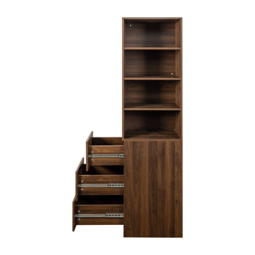 US Local 70.87 H Display Storage Cabinet , 4-Tier Shelf, 3 Side Drawers , Modern Wooden Tall Bookshelf Bookcase For Living Room Home Office