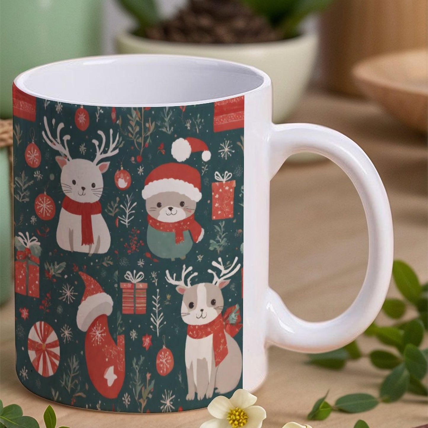 POD US Local White mug with full print, Christmas, Scarves, Animals 0093