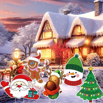 US Local 5 Pack Christmas Outdoor Yard Signs With Stakes Christmas Tree Reindeer Santa Gingerbread Snowman Signs Holiday Garden Sign For Xmas Winter Party Porch Lawn Walkway Decorations Outdoor Christmas Scene