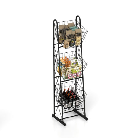 US Local 3-Tier Kitchen Storage Basket Organizer, Freestanding Metal Wire Rack For Fruit, Vegetables, And Pantry Items