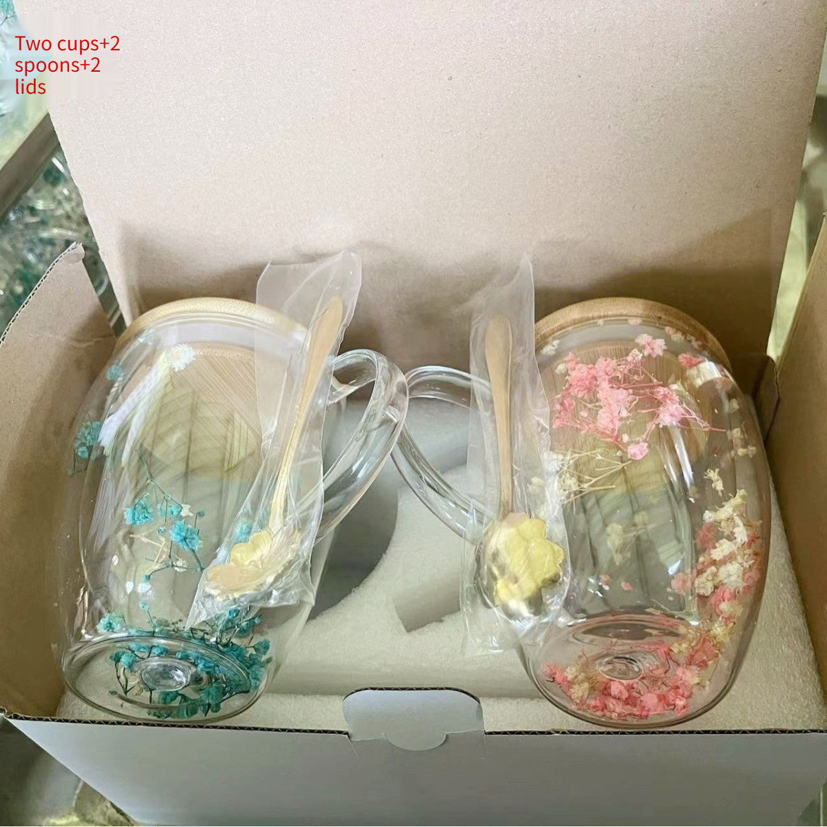 Real Flower Double Layer Glass Cup Good-looking Starry Sky