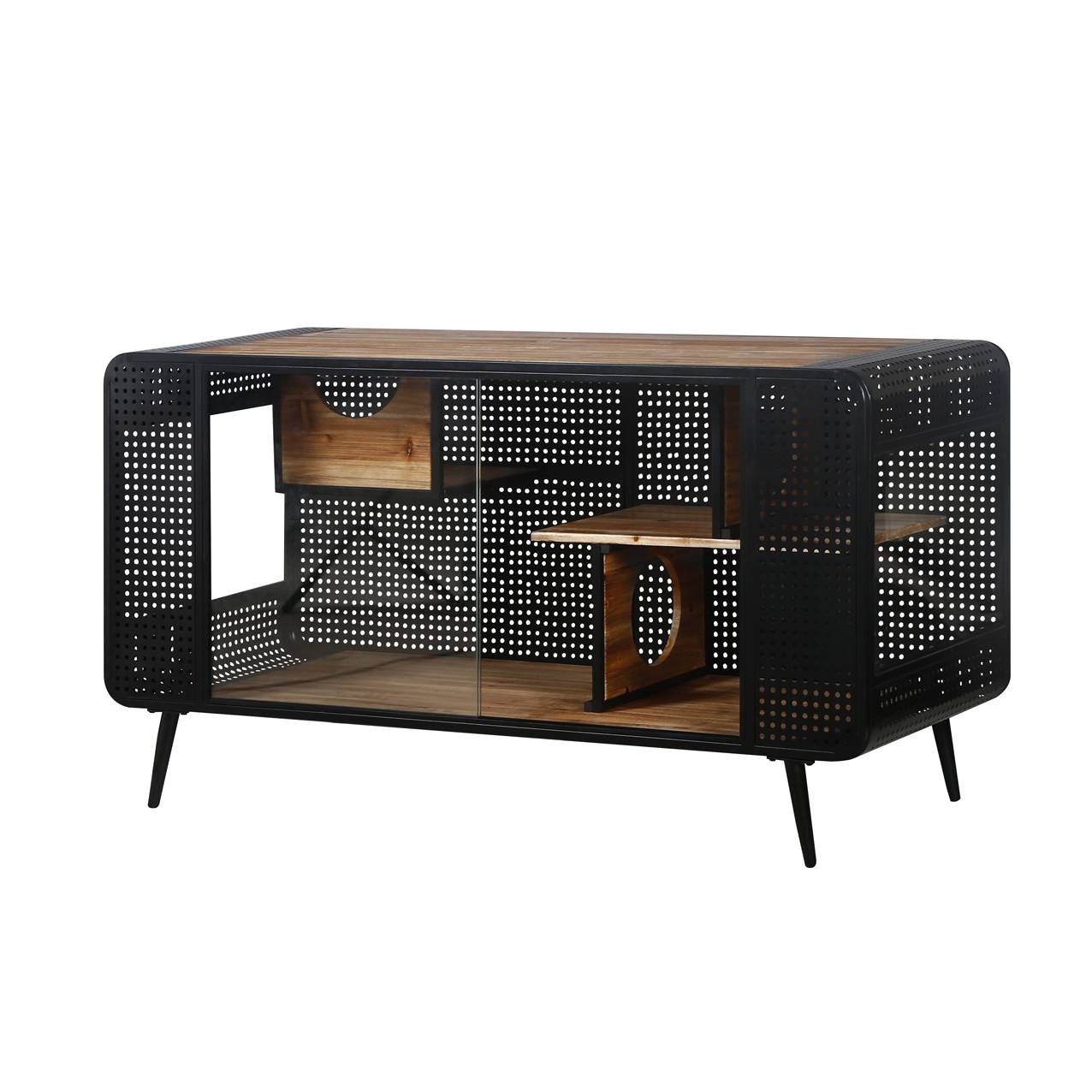 US Local Spacious Cat House With Tempered Glass For Living Room, Hallway