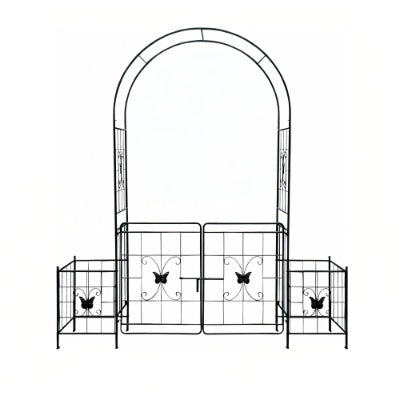 US Local Garden Arch Arbor Trellis For Climbing Plants With Gate, Durable Metal Garden Arch Outdoor Wedding Arch, For Wedding Ceremony Party Plant Climbing Rose Vines Lawn Courtyard Patio Black, 7.15ft