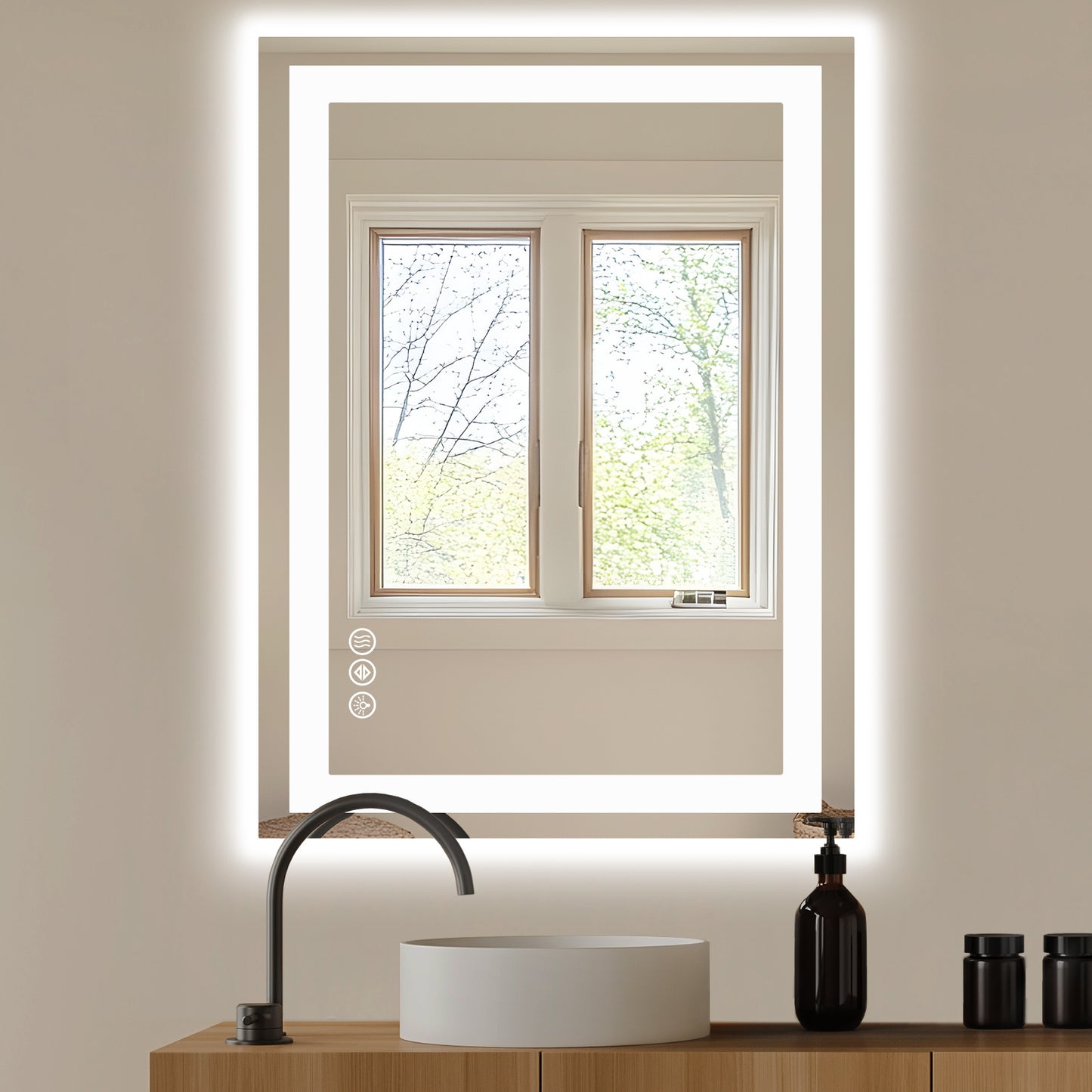 US Local Anti-fog LED Bathroom Mirror With Dual Light Source And Three Lighting Modes