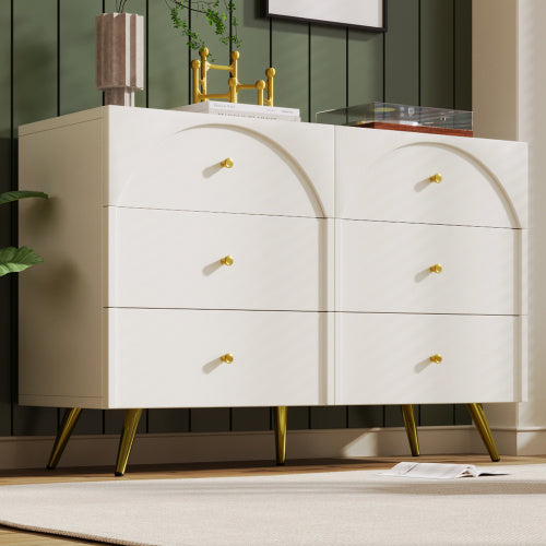 UK Local Sideboard Cabinet For Living Room, Chest Of Drawers With 6 Drawers, Cream White, 40D X 120W X 85H CM
