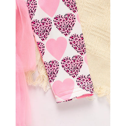 US Local Toddler Girls Outfits Long Sleeve Graphic Heart Print Mesh Tulle Dress Valentine Birthday Party Dresses