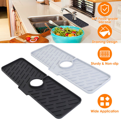 US Local Black-Grey Color Options -- 1Pc Silicone Faucet Mat Kitchen Sink Splash Guard Drain Mat Drying Pad Kitchen Mat Bathroom Drip Catcher