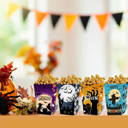 US Local 12 Pcs Halloween Popcorn Box 3 Designs Spooky Halloween Trick Or Treat Boxes Bloody Theme Party Favor Snack Boxes Candy Cookie Container Paper Boxes For Halloween Holiday Party Supply