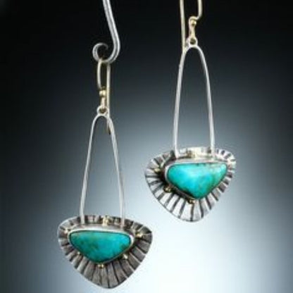 Inlaid Turquoise Long Color Separation Earrings