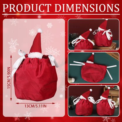 US Local 5 Packs Christmas Treat Bags With Drawstring 3D Xmas Santa Hat Gift Wrapping Bags Velvet Candies Goodie  Bag For Christmas Birthday Wedding Party Favor Supplies