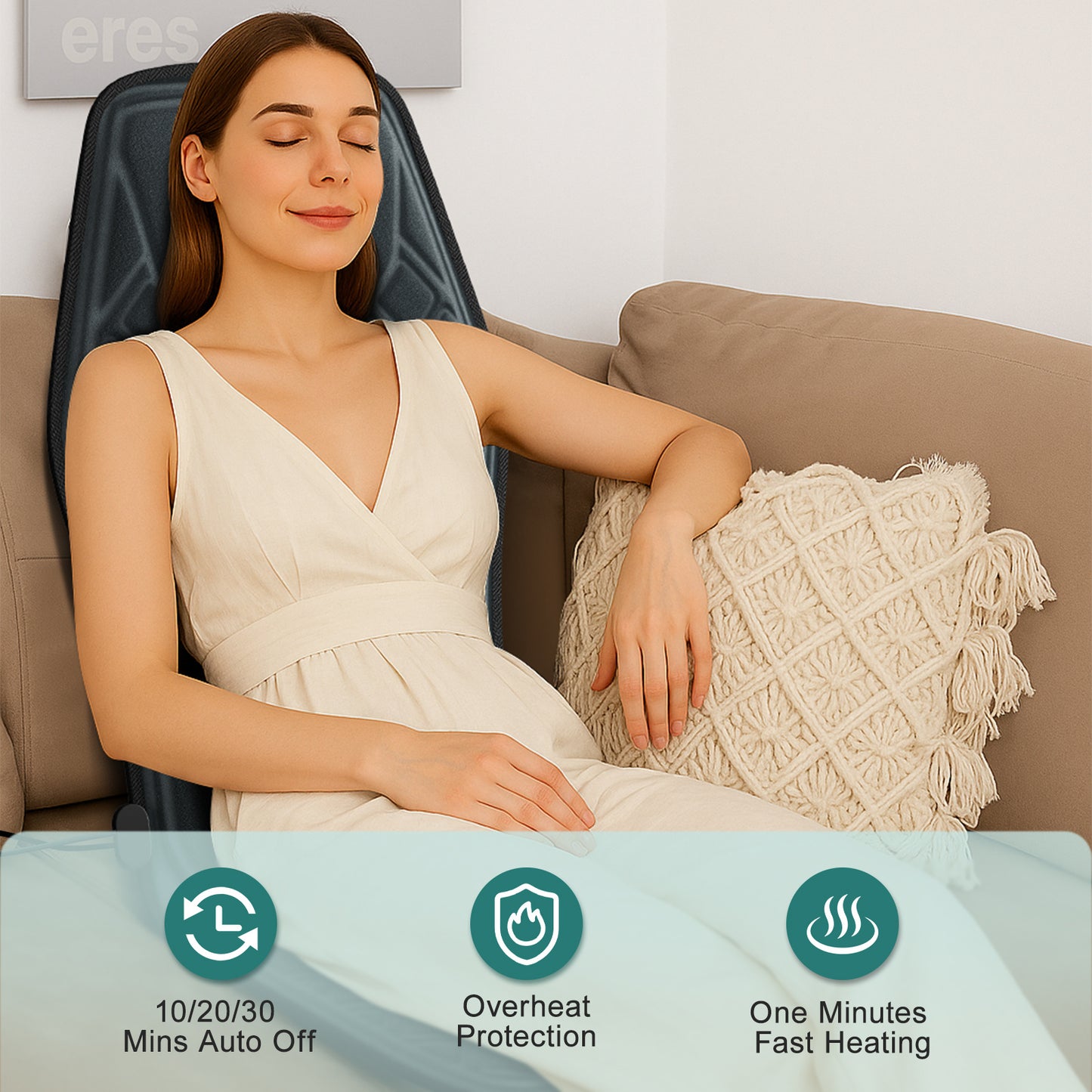 US Local Model Massage Cushion, Neck And Back Kneading And Heating, 9 Levels Of Intensity,9 Modes, Home And Office Electric Massage Pad, Portable Multifunctional Massager, 10,20,30 Minutes Timer