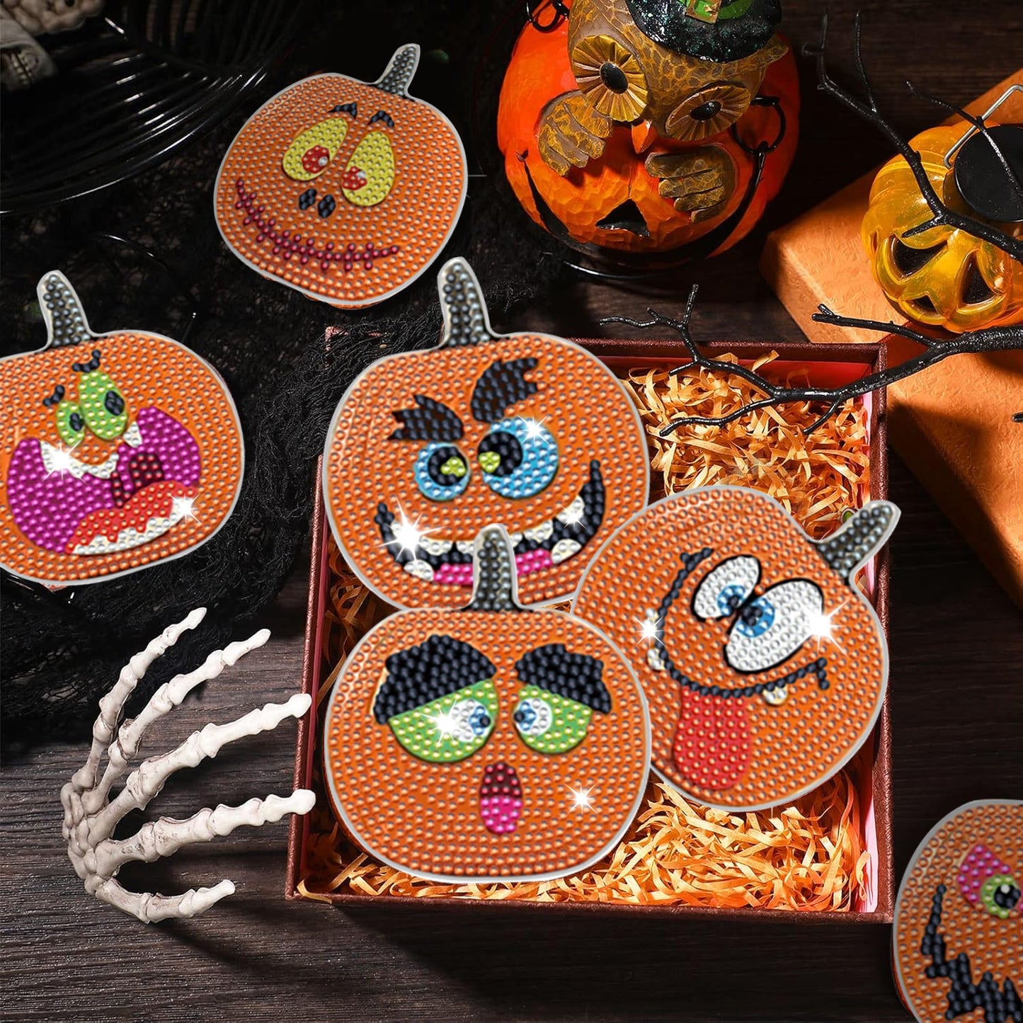 重复 US Local 8 Packs Halloween Rhinestones Art Coasters
