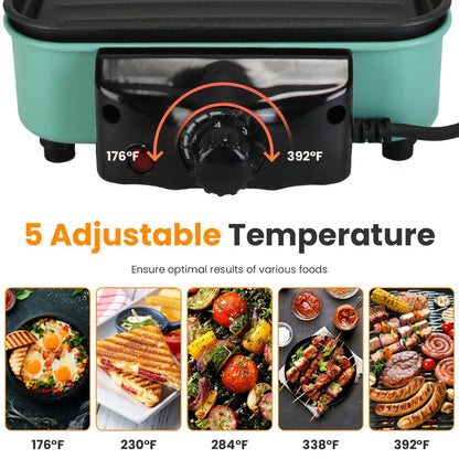 US Local 1 Pc 2000W Electric Indoor Grill 2 In 1 Electric BBQ Gill With Grill Net Removable Plate 5 Temperature Control 3 Small Trays Dishwasher Safe