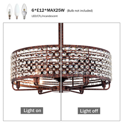 US Local Dia 26.8 Inch Chandelier Ceiling Fan ,Crystal Shade Ceiling Fan With Remote Control,3 ABS Blade--4-light No Include Bulb