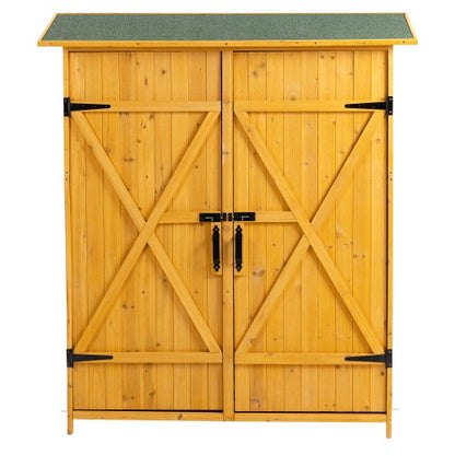 US Local 56L X 19.5W X 64H Outdoor Storage Shed With Lockable Door, Wooden Tool Storage Shed W Detachable Shelves  Pitch Roof, Natural
