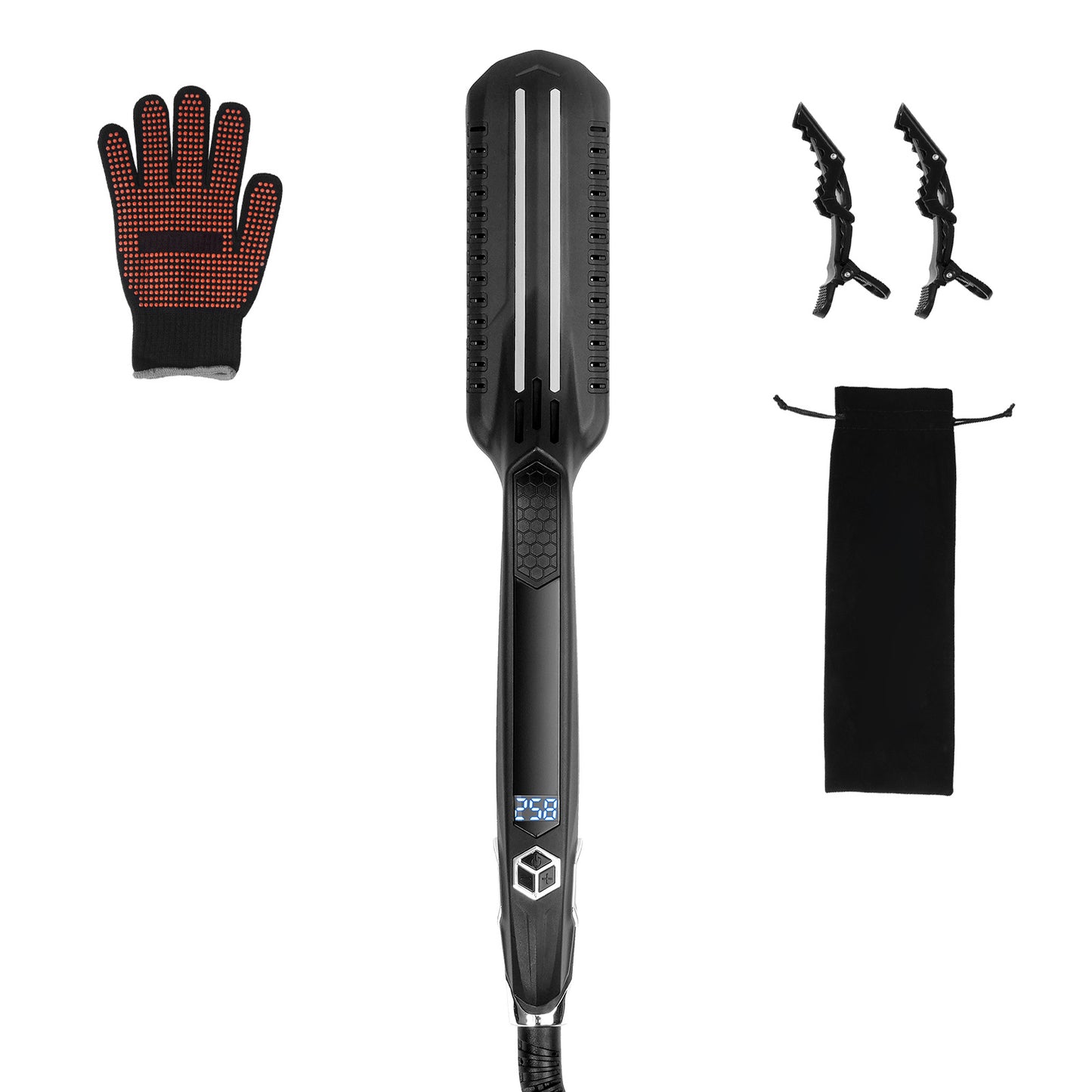 US Local VEVOR Hair Straightener, Titanium Flat Iron, Dual Infrared Hair Straightener Flat Iron With LCD Display And 19 Temp Levels , Dual Voltage 110V 240V For Salon Home Travel Use