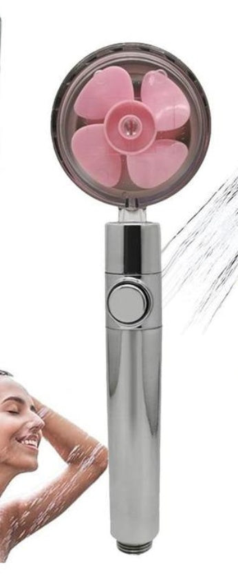 US Local Propeller Driven Shower Head With Stop Button And Cotton Filter Turbocharged High Pressure Handheld Shower Nozzle