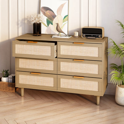 US Local 6 Drawers Rattan Dresser Rattan Drawer, Bedroom,Living Room