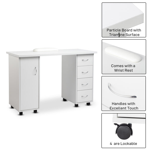 US Local White 120X54X81cm One Door Four Drawers Computer Desk Nail Art Table 1PC