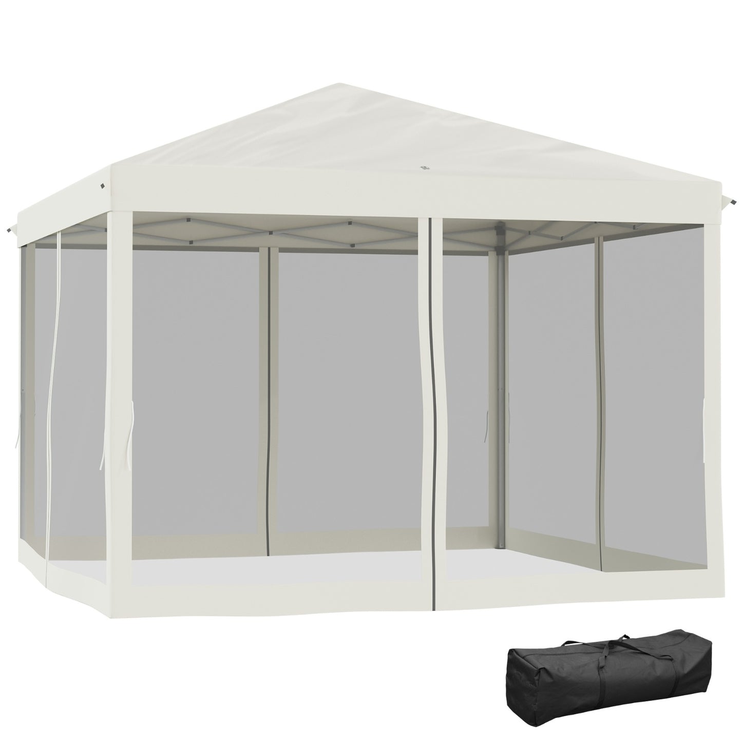 US Local Outsunny 10' X 10' Pop Up Canopy Tent With Netting, Instant Gazebo, Ez Up Screen House Room With Car