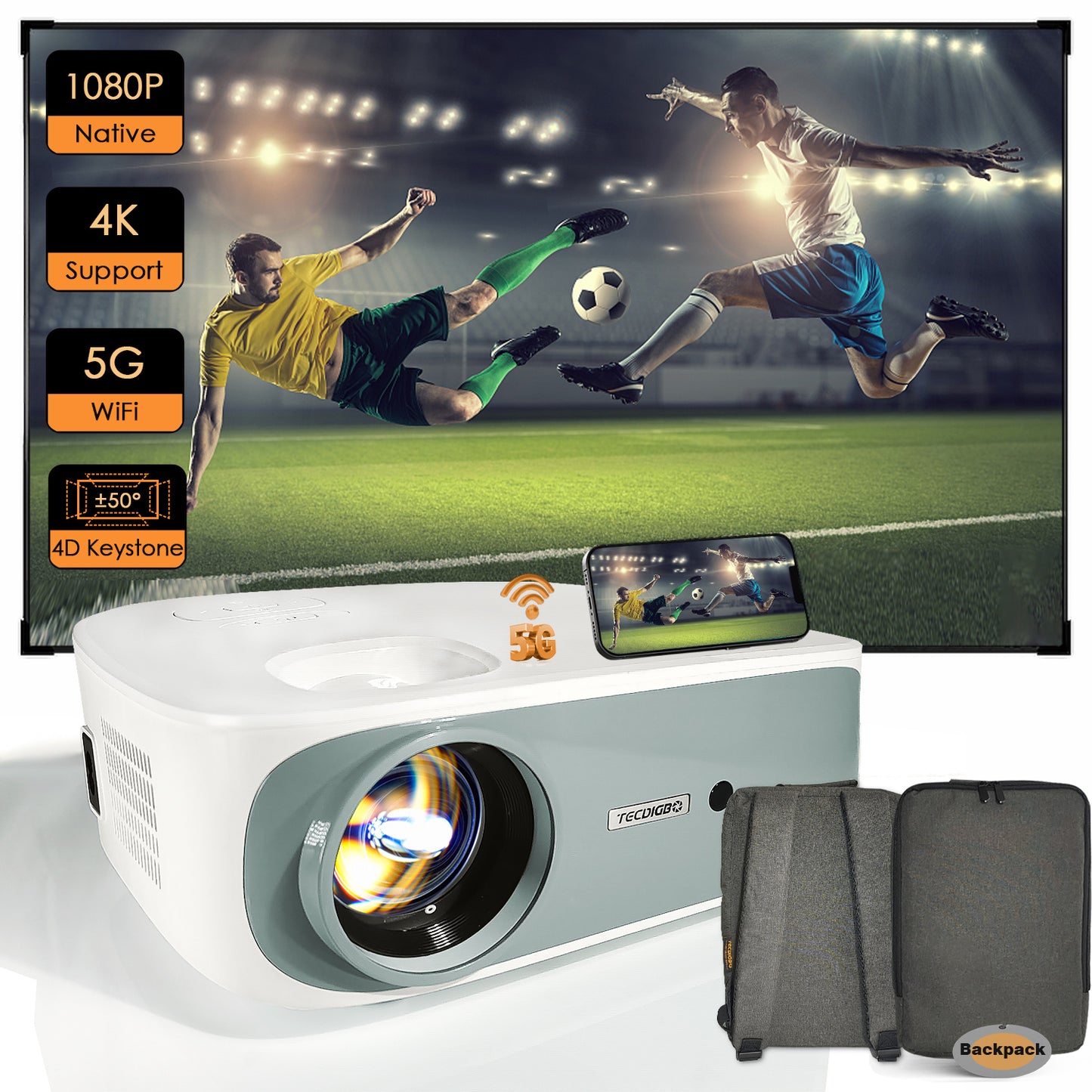 US Local 4K True 1080P High-definition Projector C55 White US