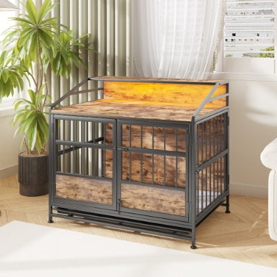 US Local Multi-function Furniture Style Dog Crates With Storage, Dog Crate Furniture Large Wooden Dog Kennel With Double Doors, For Large Medium Dog Indoor, Brown