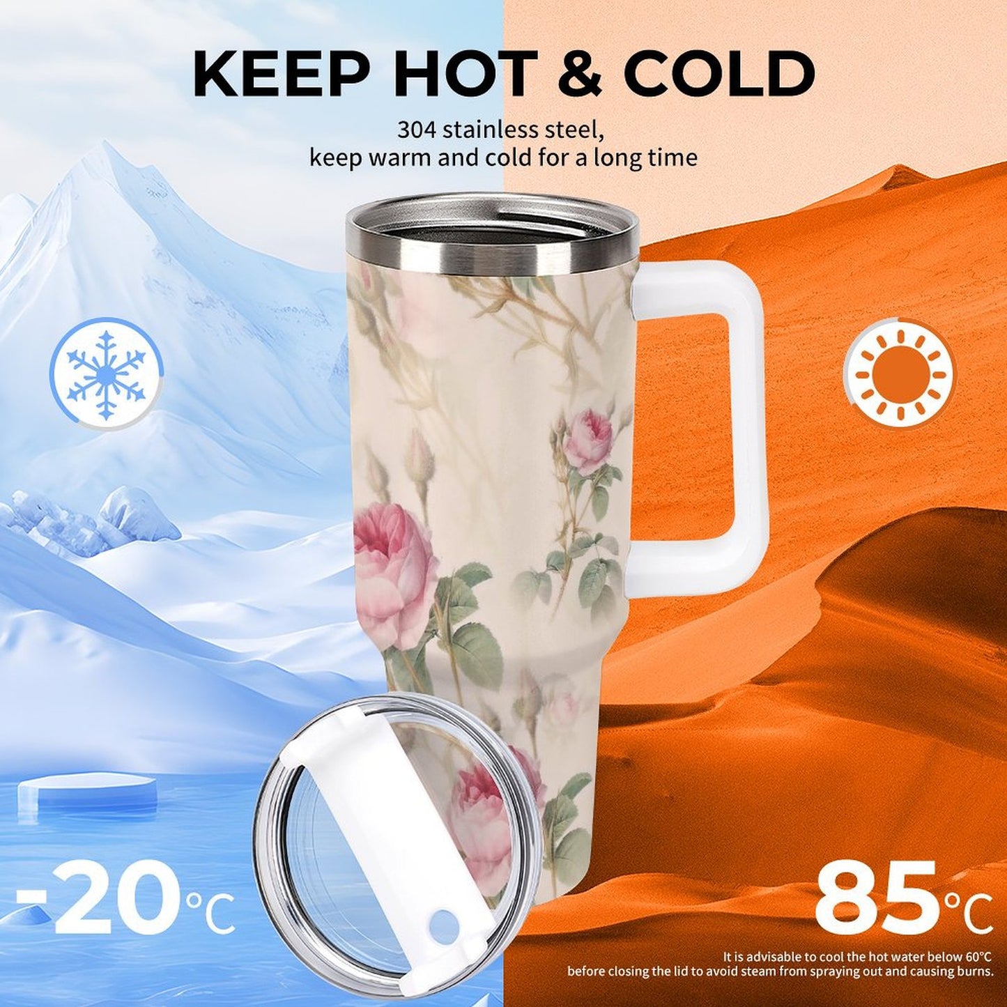 PHDT00120 POD US Local Tumbler 40 oz Large Capacity Car Cup Roses