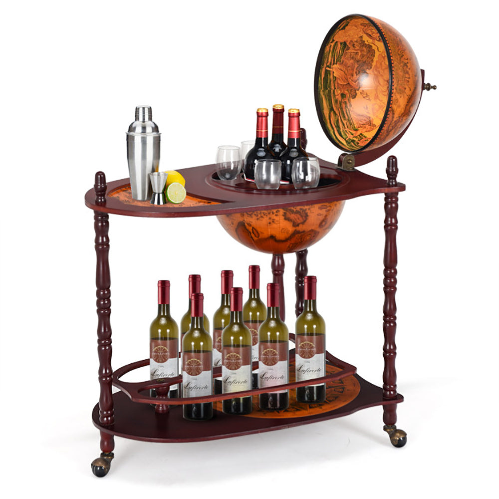 US Local Vintage Globe Rolling Wine Bar Cart With Extra Shelf
