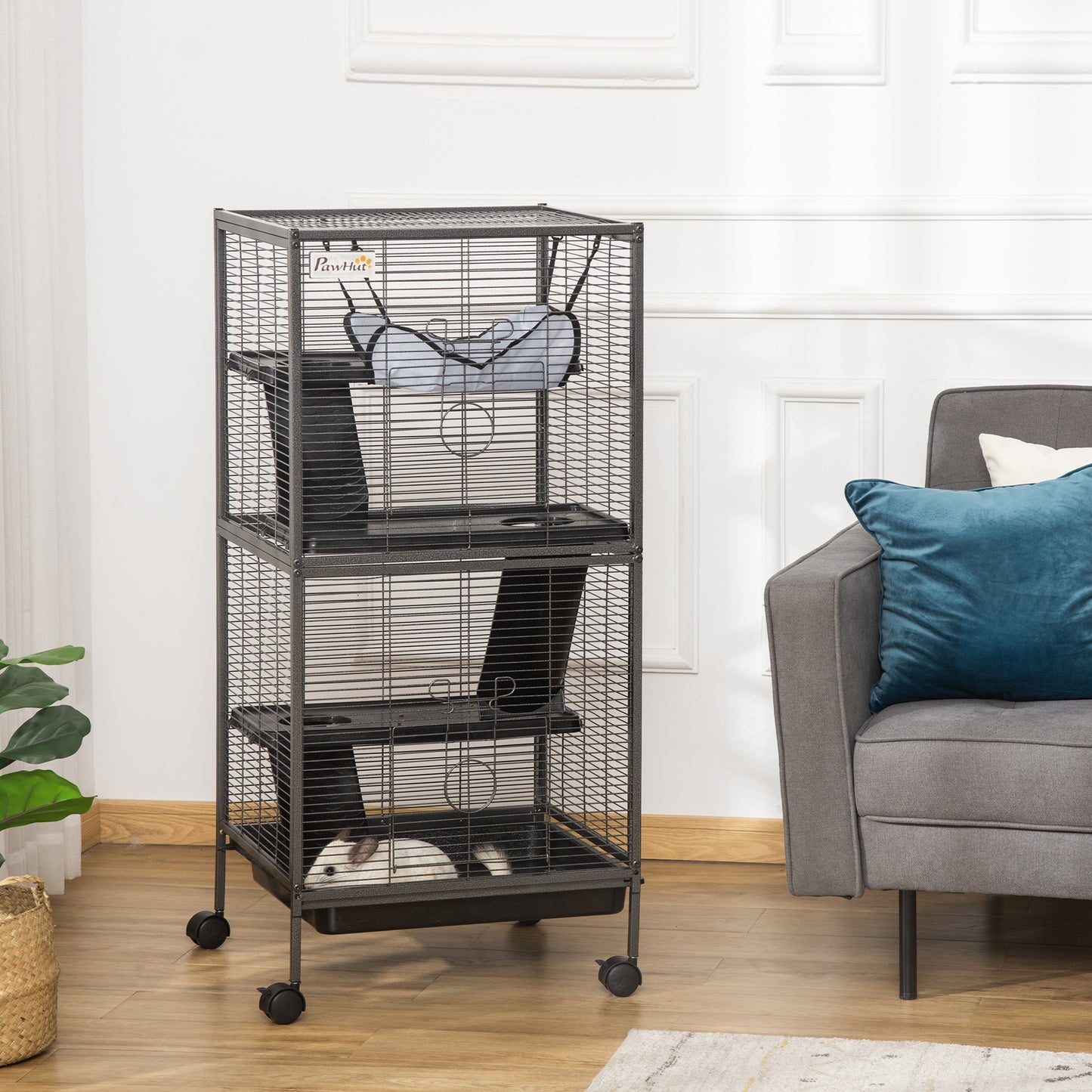 US Local Large Metal 4 Tiers Small Animal Cage With Hammock, Removable Tray, Extra Space For Ferrets Chinchillas, Gray