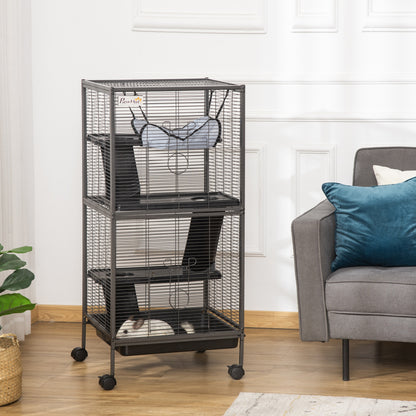 US Local Large Metal 4 Tiers Small Animal Cage With Hammock, Removable Tray, Extra Space For Ferrets Chinchillas, Gray