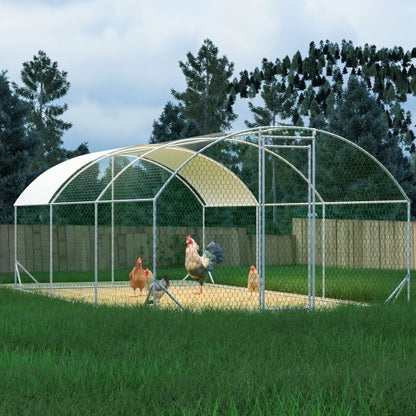 US Local Large Chicken Coop Metal Chicken Run With Waterproof And Anti-UV Cover, Dome Shaped Walk-in Fence Cage Hen House For Outdoor And Yard Farm Use, 1 Tube Diameter, 9.84 X 19.68 X 6.56