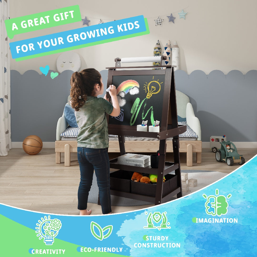 US Local Only Supports Self Pickup Children's Art Easel, Wooden Children's Easel 3 In 1 Adjustable Double Sided, Whiteboard, Chalkboard And Rolled Paper