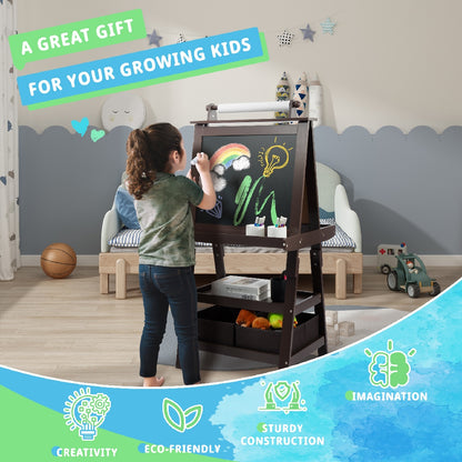 US Local Only Supports Self Pickup Children's Art Easel, Wooden Children's Easel 3 In 1 Adjustable Double Sided, Whiteboard, Chalkboard And Rolled Paper