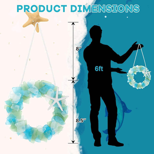 Handmade 8.5 Inch Beach Sea Glass Wreath For Coastal Style Christmas Decor