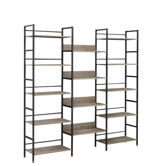 US Local Triple Wide 5-Shelf Industrial Retro Bookshelves For Home & Office