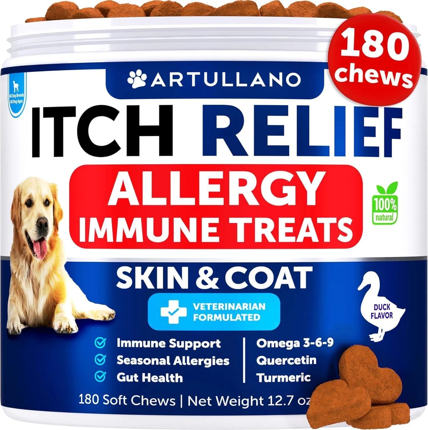US Local Dog Allergy Relief Chews Itching Skin Relief For Dogs Fish Oil 3 Seasonal Allergies Pills Skin & Coat Anti ItchHot Spots Treatment Canine Immune Health Supplement 180 Soft Treats