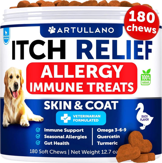 US Local Dog Allergy Relief Chews Itching Skin Relief For Dogs Fish Oil 3 Seasonal Allergies Pills Skin & Coat Anti ItchHot Spots Treatment Canine Immune Health Supplement 180 Soft Treats