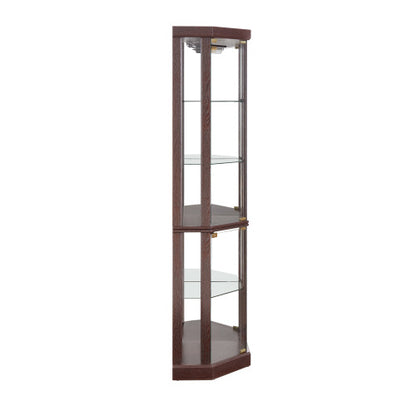US Local Corner Lighted Curio Cabinet Corner Glass Cabinet Lighted Curio Cabinet Corner Display Case For Living Room, Curio Cabinet, Antique Collection, Wine,Bar Glass Storage Light Included,Dark Cherry