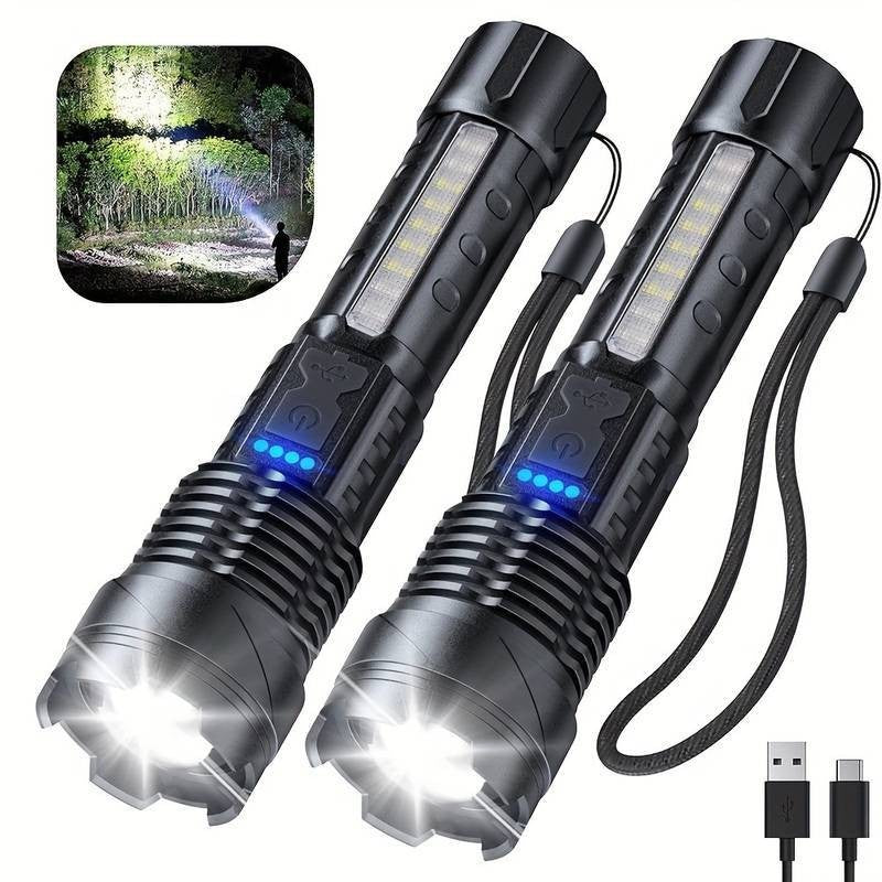 US Local Rechargeable LED Flashlight Zoomable Tactical Torch Police Super Bright Work Light Lamp Red White Blue 3 Light USB Charging