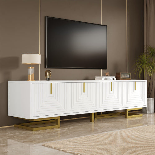 UK Local TV Cabinet, TV Stand With Textured Doors, TV Furniture, Golden Handles And Golden Legs