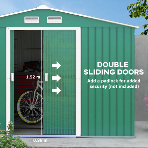 UK Local Outsunny 9 X 6ft Metal Garden Shed, Outdoor Storage Tool House With Ventilation Slots, Foundation Kit And Lockable Double Doors, Green