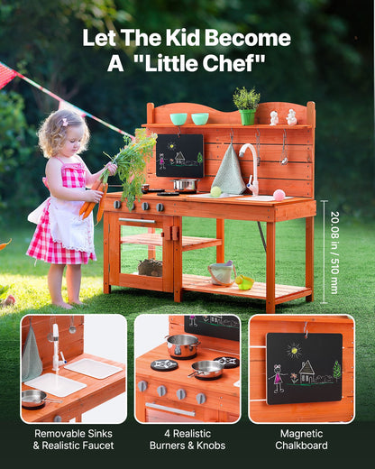 US Local Wooden Mud Kitchen Outdoor Toy Play Kitchen Set For Kids Pretend Playset
