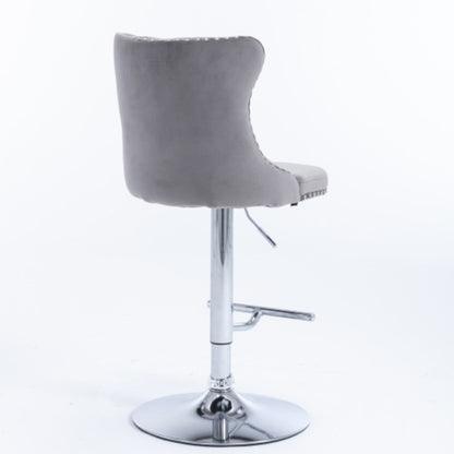 US Local Swivel Velvet Barstools Adjusatble Seat Height From 25-33 Inch Gray Set Of 2