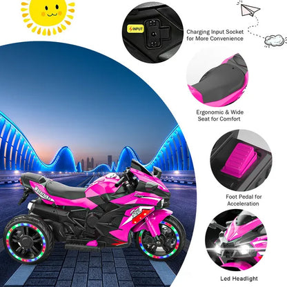 US Local Kids Powered Ride-ons Toy, Kids Motorcycle For 3-6 Years, 12V Electric Ride On Motorcycle With Light Wheel & Bluetooth Music-Pink