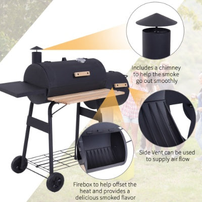 US Local Outsunny 48 Steel Portable Backyard Charcoal BBQ Grill And Offset Smoker Combo With Wheels