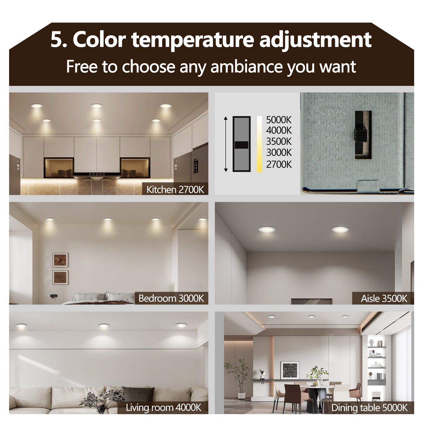 US Local 12-Pack 4 Inch Ultra-Thin LED Recessed Ceiling Light With Junction Box, 2700K-5000K Dimmable Color Changing Downlight, 9W 810LM, Easy Install, Ideal For Kitchen, Bedroom, Basement