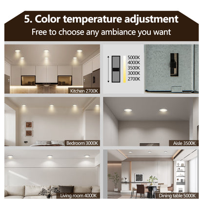 US Local 12-Pack 4 Inch Ultra-Thin LED Recessed Ceiling Light With Junction Box, 2700K-5000K Dimmable Color Changing Downlight, 9W 810LM, Easy Install, Ideal For Kitchen, Bedroom, Basement