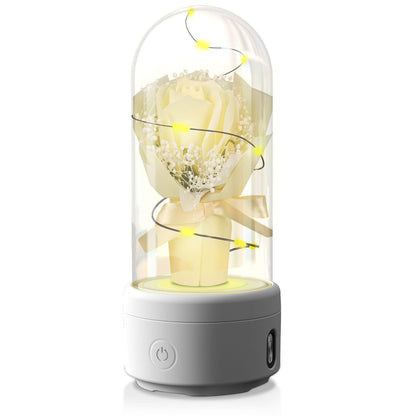US Local Creative 2 In 1 Bouquet LED Light And Bluetooth-compatible Speaker Mother's Day Gift Rose Luminous Night Light Ornament In Glass Cover