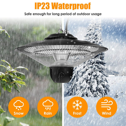 US Local 1500W Outdoor Patio Heater Electric Hanging Heated Ceiling Mounted Heating Lamp IP23 Waterproof With 3 Heating Levels 30Mins 60Mins Timer 2 Remote Control For Garage Balcony Courtyard